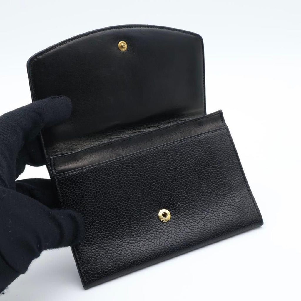 Chanel Jumbo CC Logo Bifold Wallet Caviar Leather Black Flap — view 2