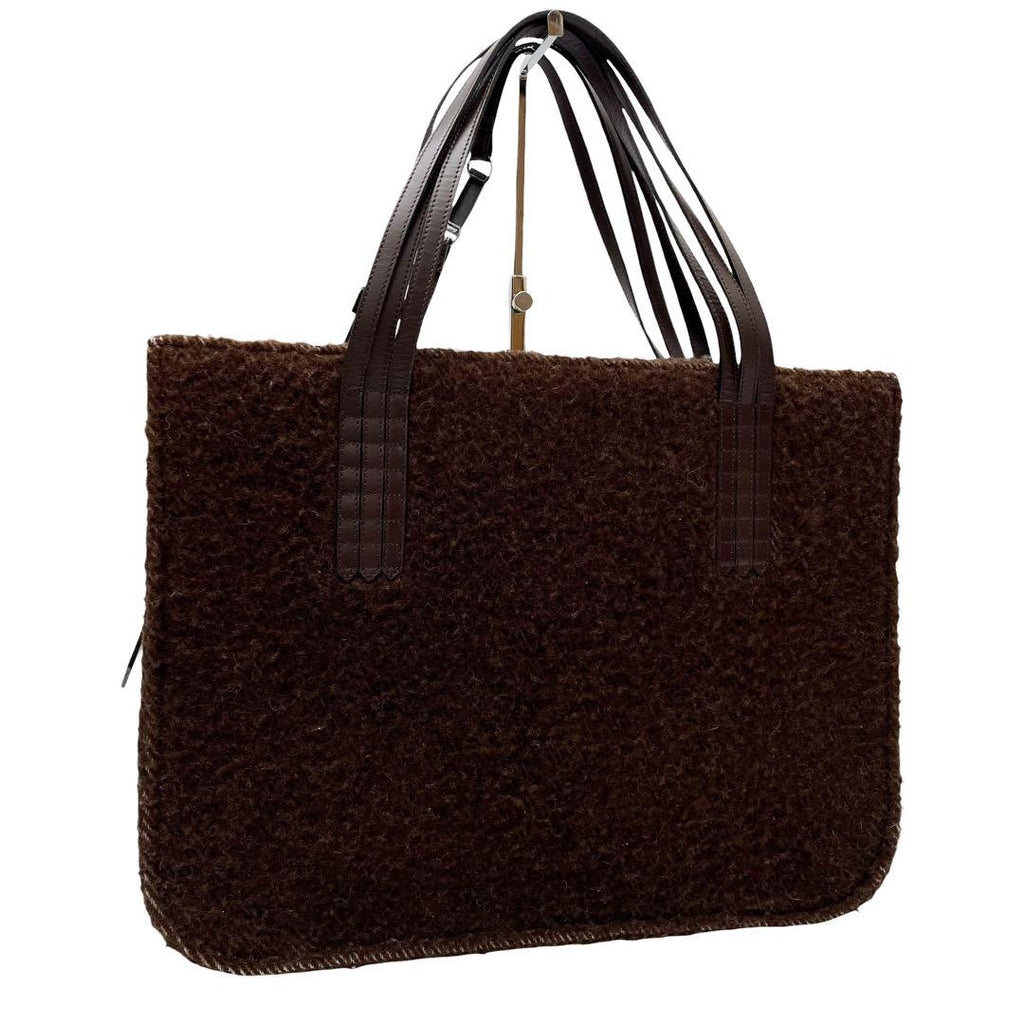 Chanel Shearling Leather Logo Hand Tote Brown — view 2