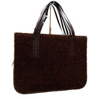 Chanel Shearling Leather Logo Hand Tote Brown — view 2