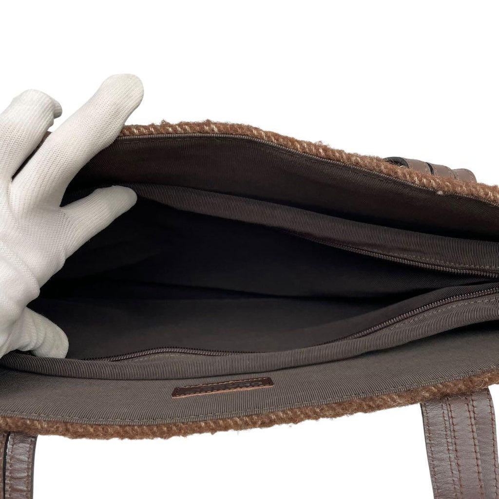 Chanel Shearling Leather Logo Hand Tote Brown — view 8