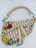 Dior Saddle Bag Trotter Floral Embroidery White