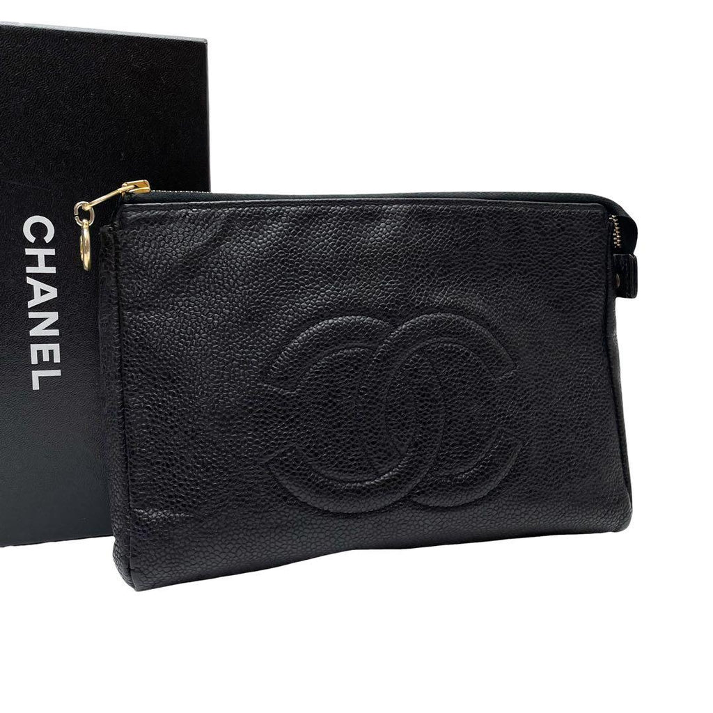 Chanel Caviar Leather CC Logo Pouch Clutch