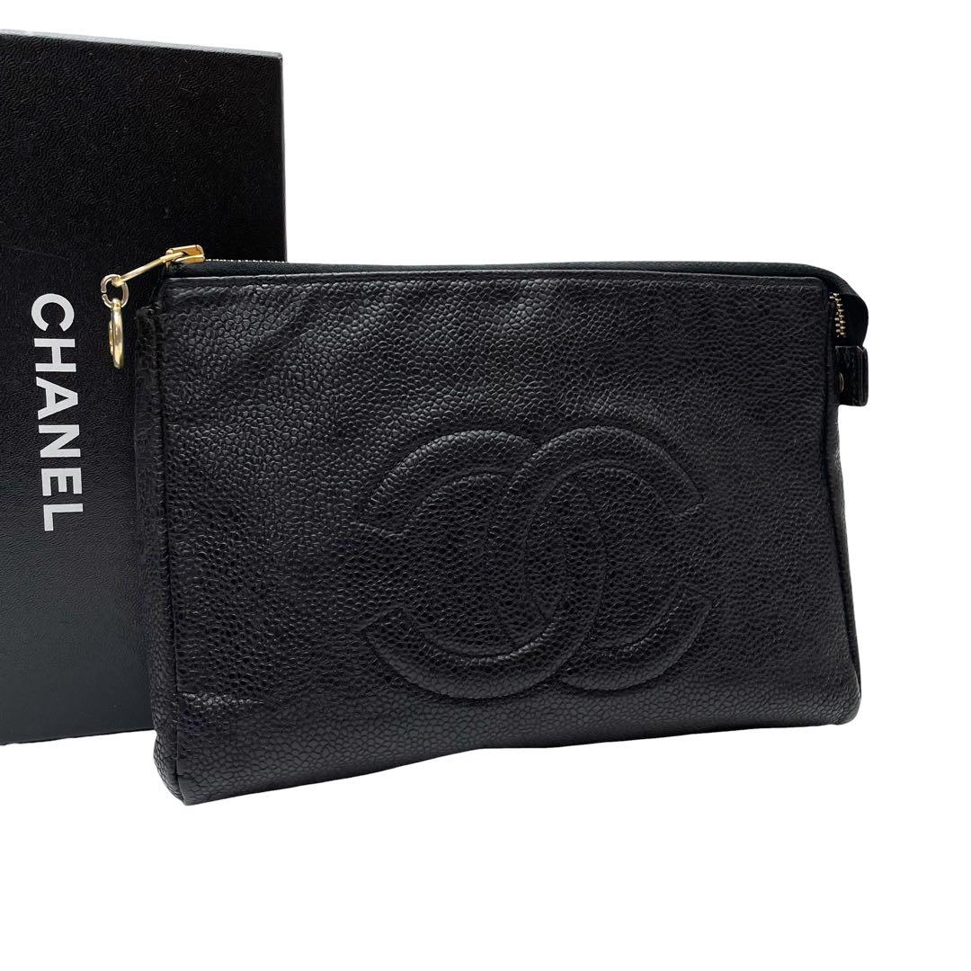 Chanel Caviar Leather CC Logo Pouch Clutch