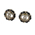 Chanel CC Logo Rhinestone Leather Chain Earrings
