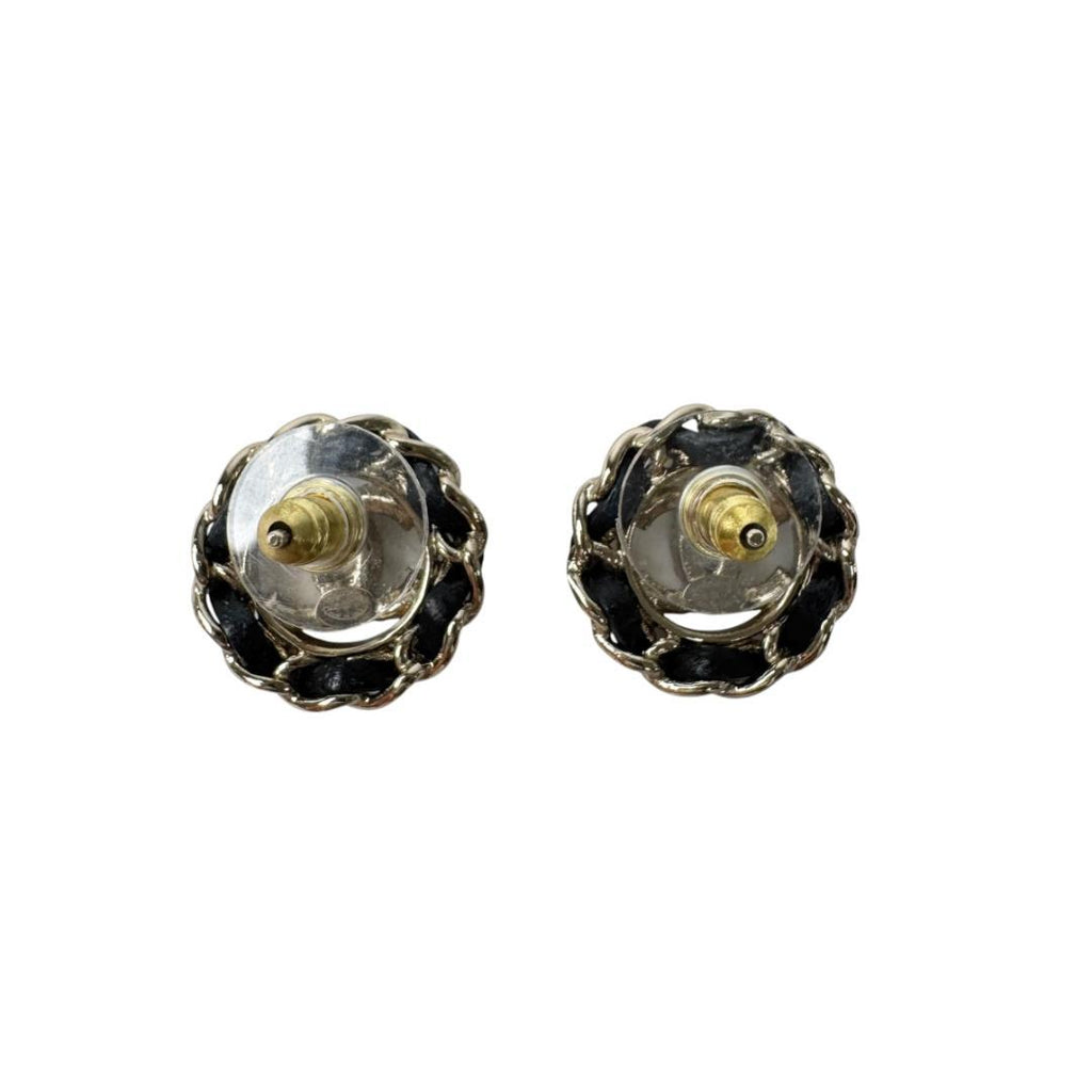 Chanel CC Logo Rhinestone Leather Chain Earrings — view 3