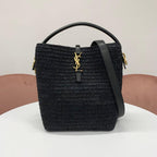 Saint Laurent Raffia YSL Logo Bucket