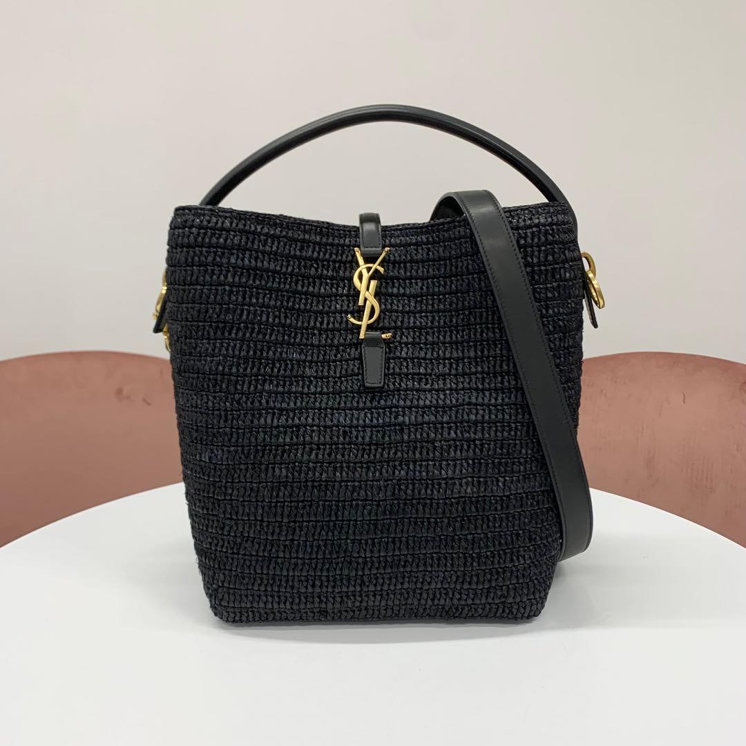 Saint Laurent Raffia YSL Logo Bucket