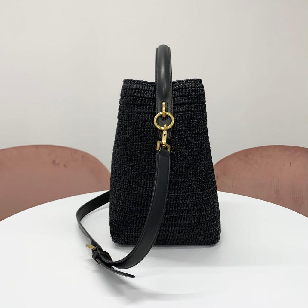 Saint Laurent Raffia YSL Logo Bucket — view 2