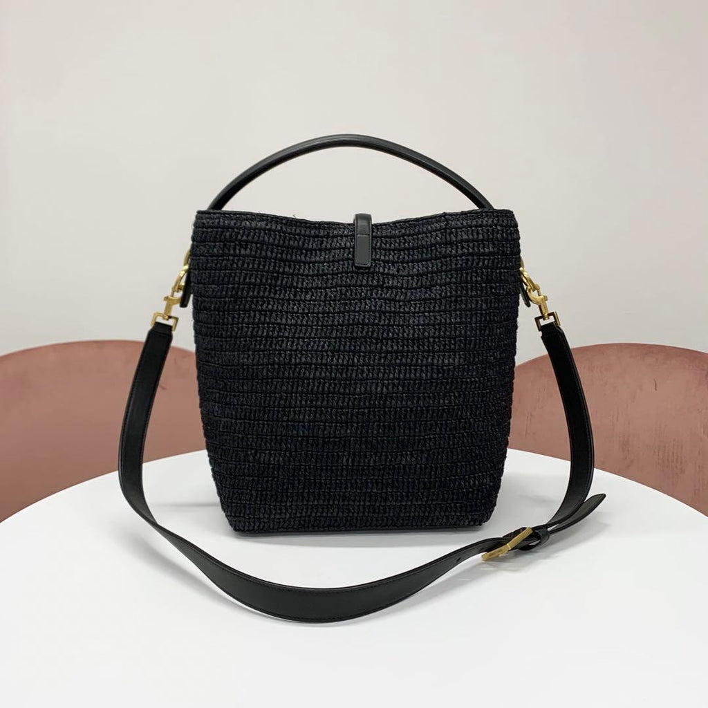 Saint Laurent Raffia YSL Logo Bucket — view 3