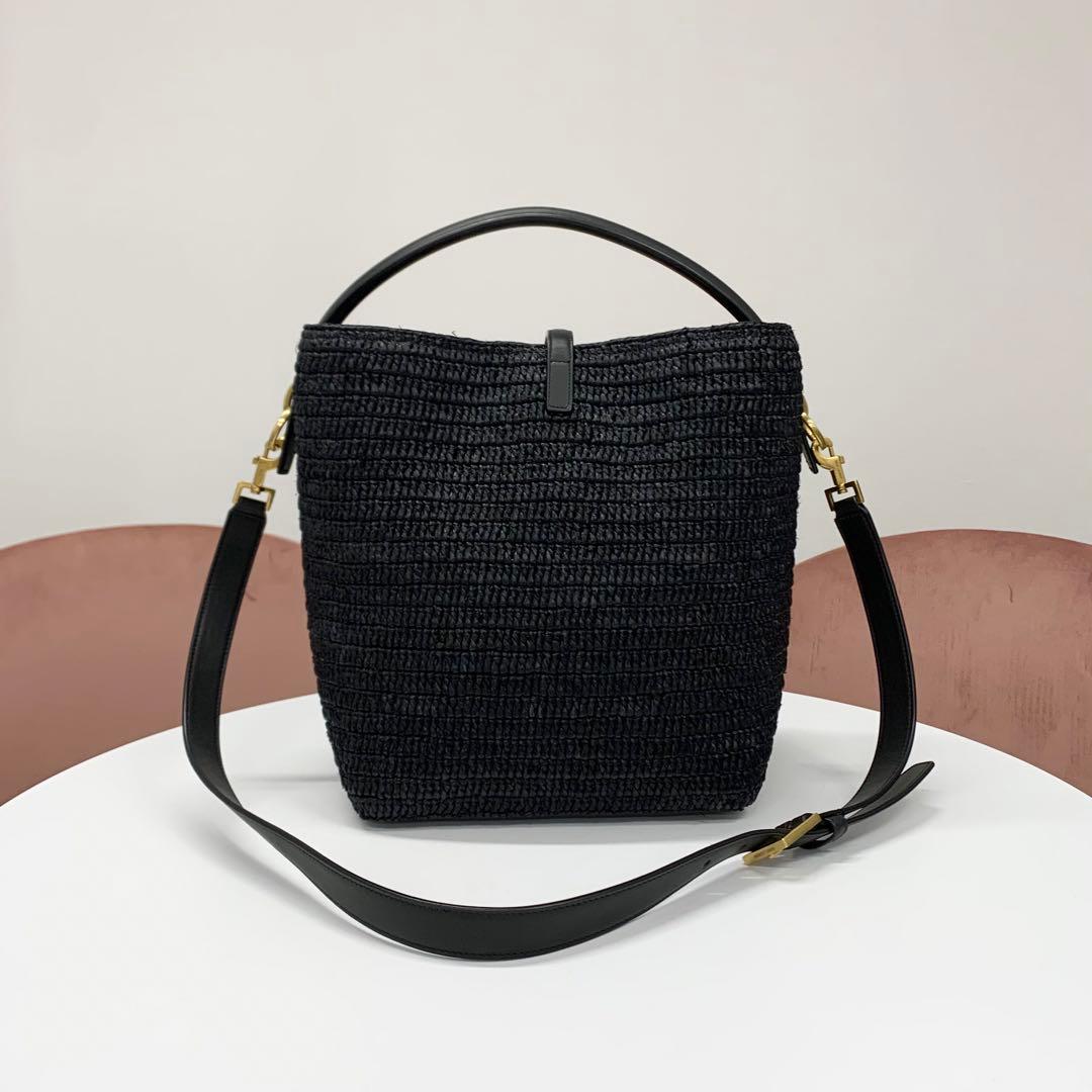 Saint Laurent Raffia YSL Logo Bucket — view 3