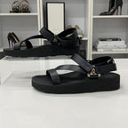Hermes Enid Leather Diamant Buckle Velcro Strap Sandals — view 2