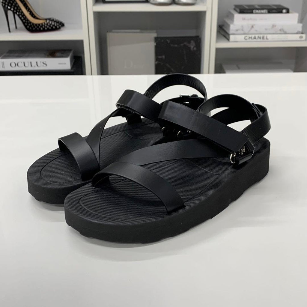 Hermes Enid Leather Diamant Buckle Velcro Strap Sandals — view 3