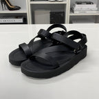 Hermes Enid Leather Diamant Buckle Velcro Strap Sandals — view 3