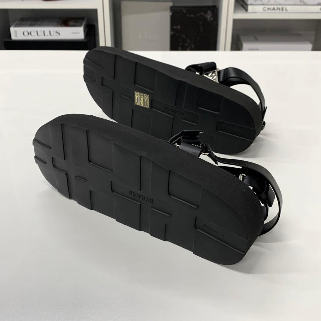 Hermes Enid Leather Diamant Buckle Velcro Strap Sandals — view 7