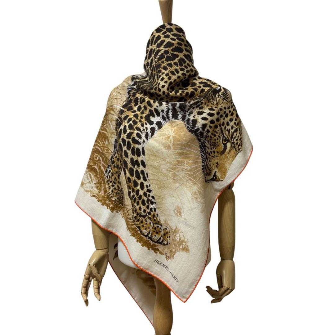 Hermes Carre Geant 140 Panthera Pardus Leopard Shawl Large Scarf