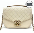 Chanel Quilted 2-Way Shoulder Bag Beige Caviar Leather