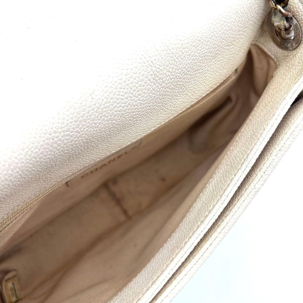 Chanel Quilted 2-Way Shoulder Bag Beige Caviar Leather — view 4