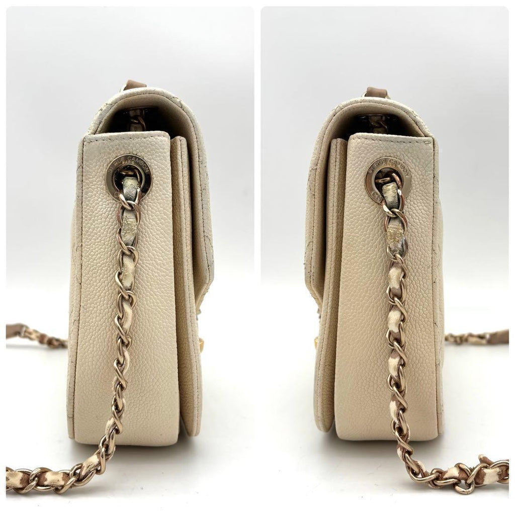 Chanel Quilted 2-Way Shoulder Bag Beige Caviar Leather — view 6