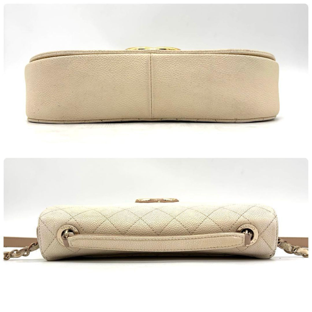 Chanel Quilted 2-Way Shoulder Bag Beige Caviar Leather — view 7
