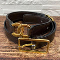Chanel Leather Belt Double CC Logo Gold Brown