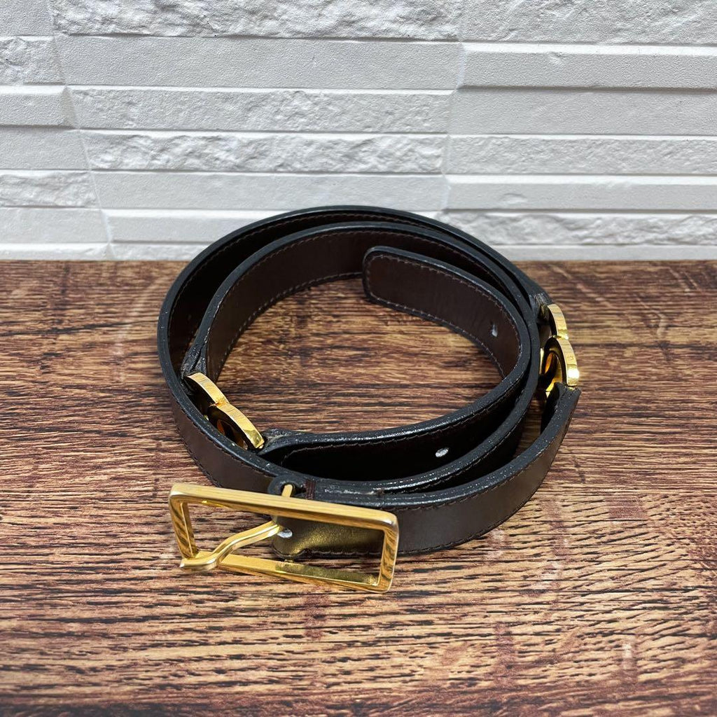 Chanel Leather Belt Double CC Logo Gold Brown — view 3