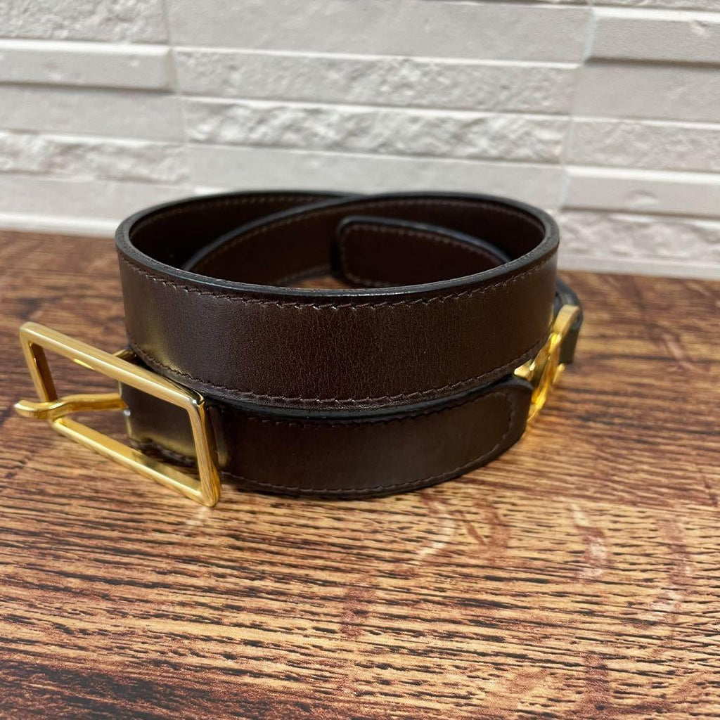Chanel Leather Belt Double CC Logo Gold Brown — view 4
