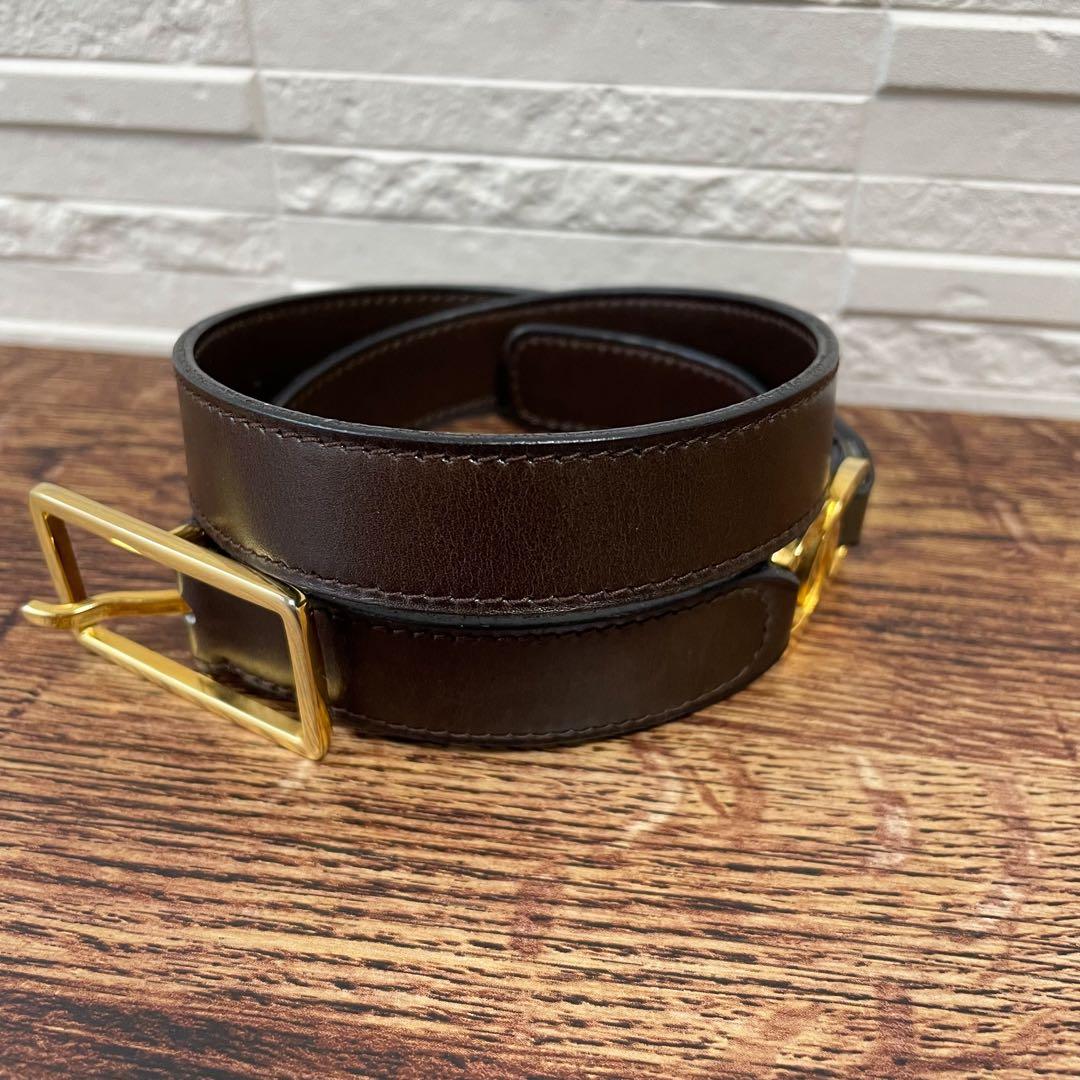 Chanel Leather Belt Double CC Logo Gold Brown — view 4