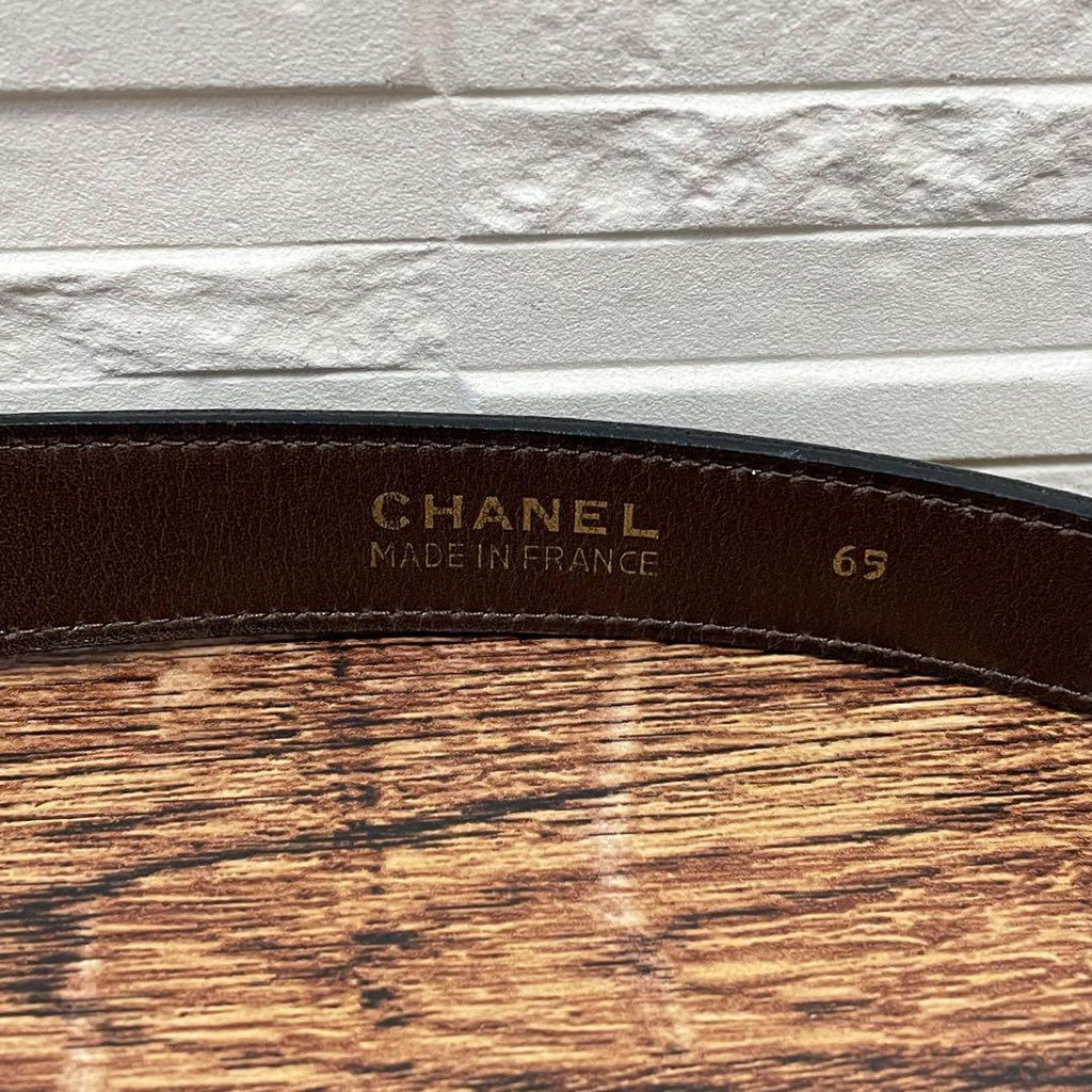 Chanel Leather Belt Double CC Logo Gold Brown — view 8