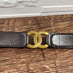 Chanel Leather Belt Double CC Logo Gold Brown — view 9