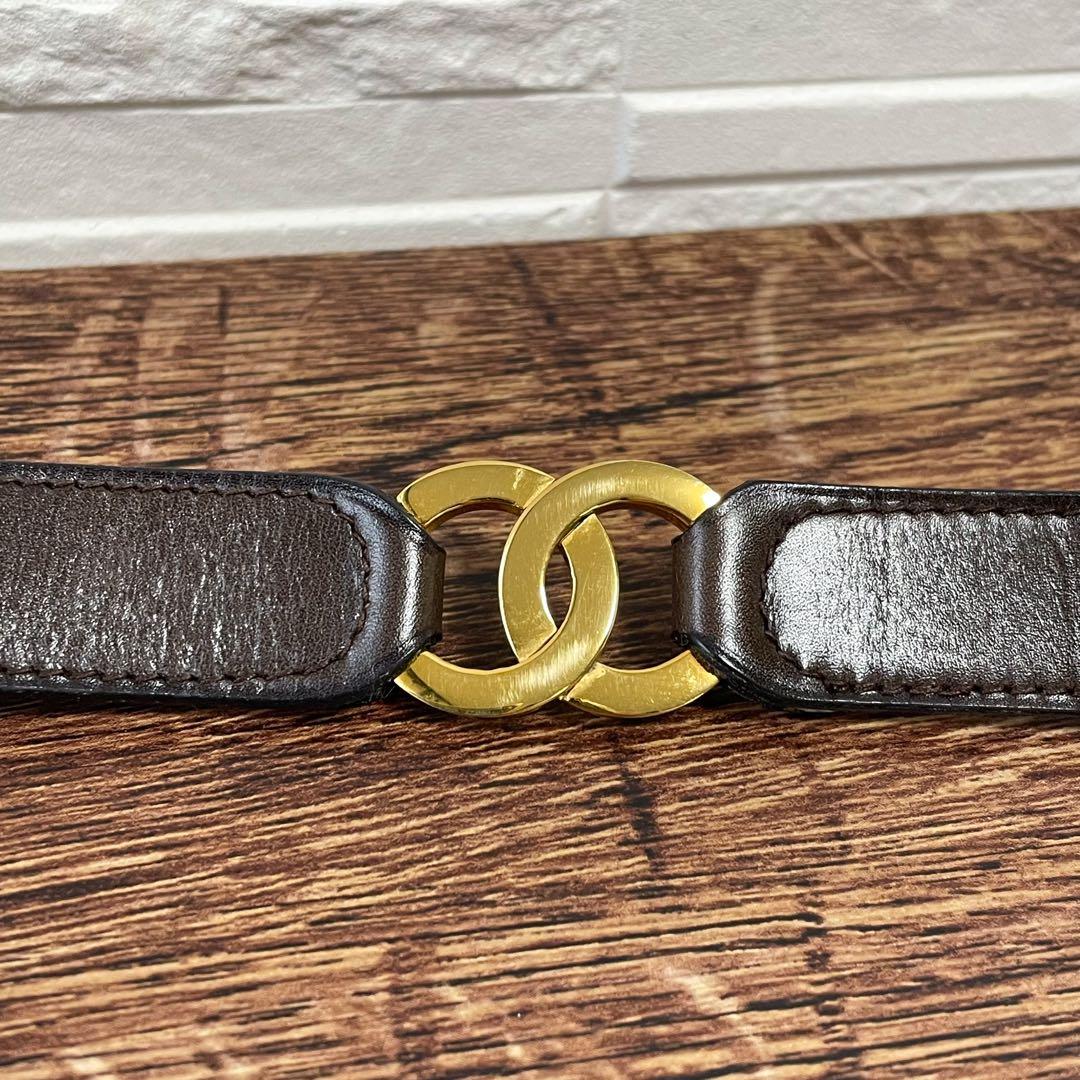 Chanel Leather Belt Double CC Logo Gold Brown — view 9