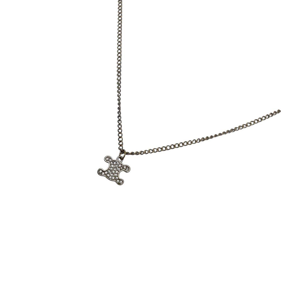 Celine Triomphe Necklace Rhinestone Silver