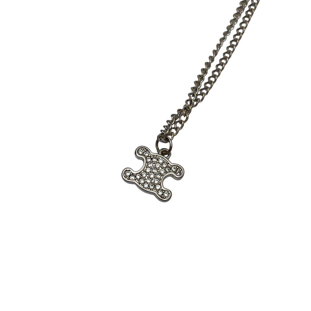 Celine Triomphe Necklace Rhinestone Silver — view 3