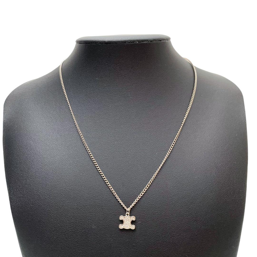 Celine Triomphe Necklace Rhinestone Silver — view 6