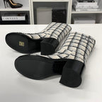 Chanel Tweed Leather CC Logo Long Boots White Black — view 6