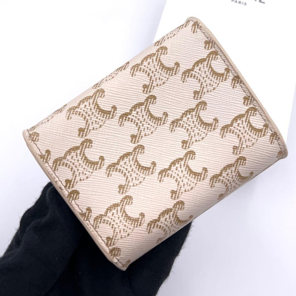 Celine Selling Triomphe Trifold Wallet Beige Gold — view 2