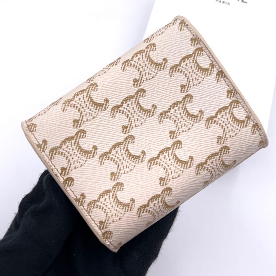 Celine Selling Triomphe Trifold Wallet Beige Gold — view 2