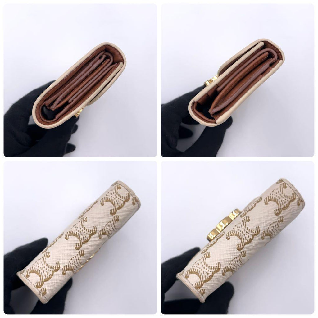 Celine Selling Triomphe Trifold Wallet Beige Gold — view 7