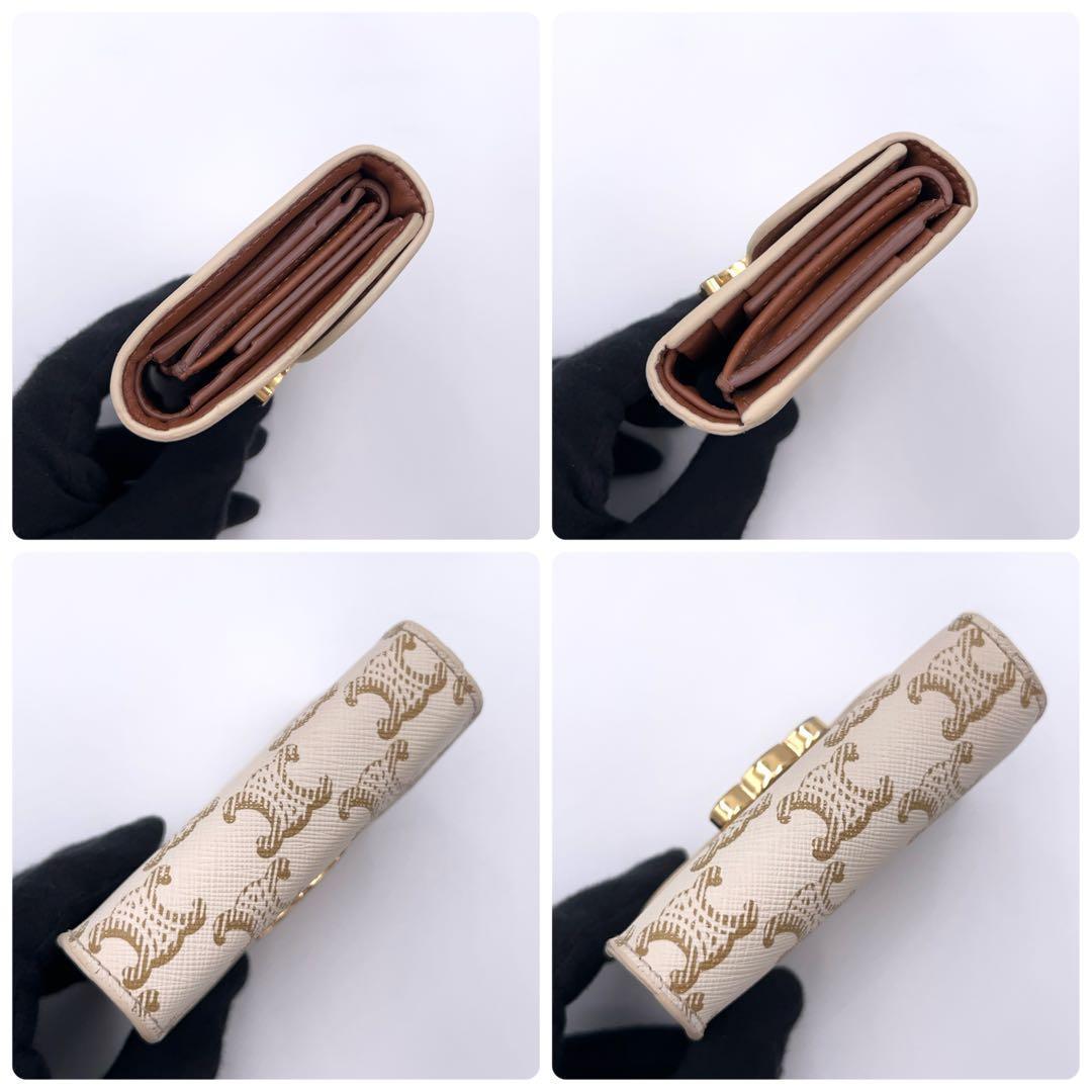 Celine Selling Triomphe Trifold Wallet Beige Gold — view 7