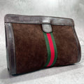 Gucci Sherry Line Clutch Suede Brown Leather