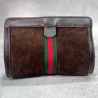 Gucci Sherry Line Clutch Suede Brown Leather — view 2
