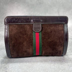 Gucci Sherry Line Clutch Suede Brown Leather — view 3