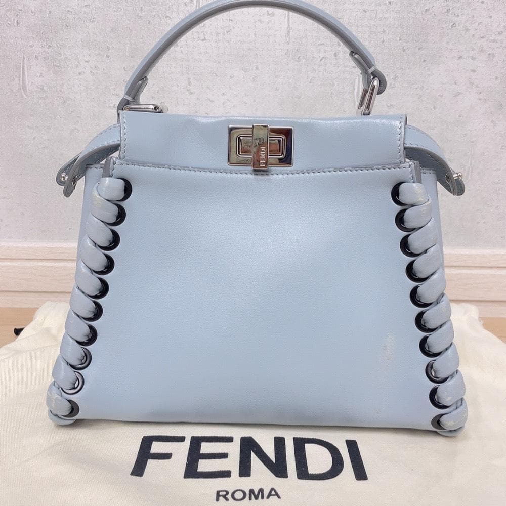 Fendi Mini Peekaboo Leather 2-Way Handbag Blue — view 2