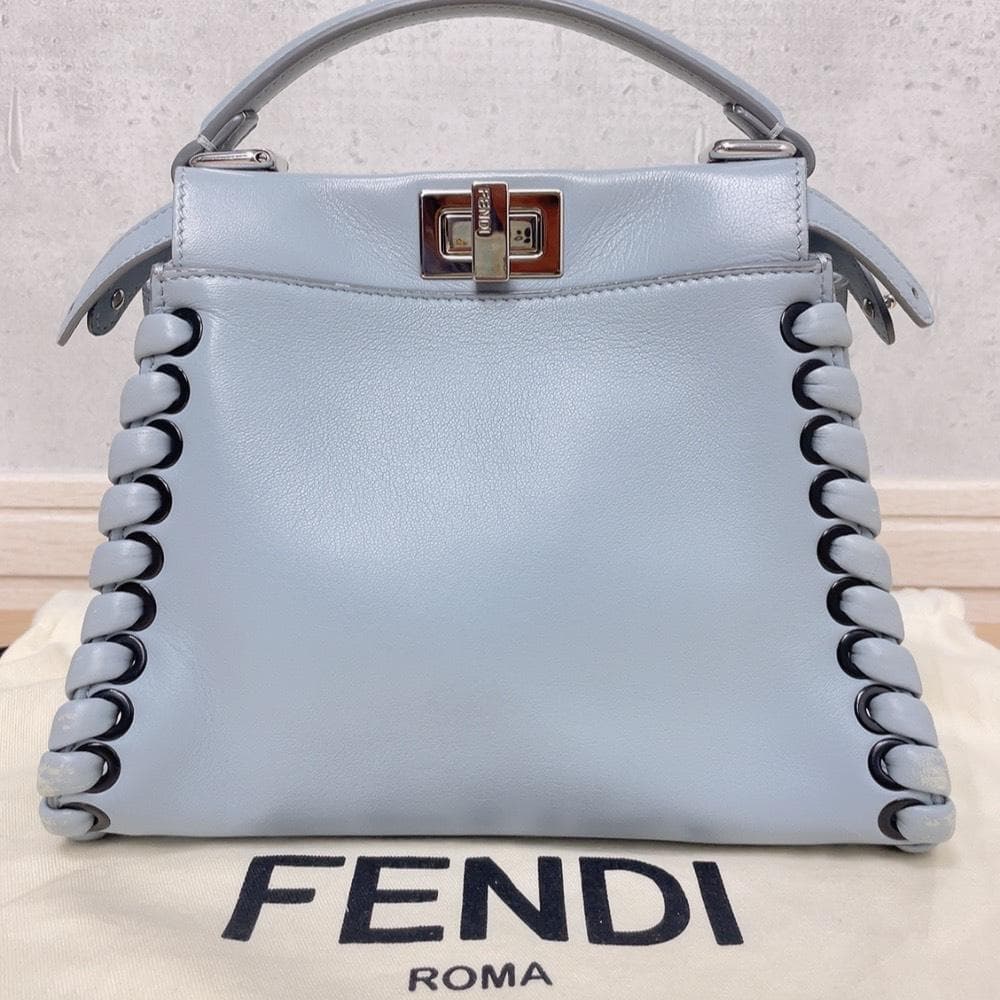 Fendi Mini Peekaboo Leather 2-Way Handbag Blue — view 3