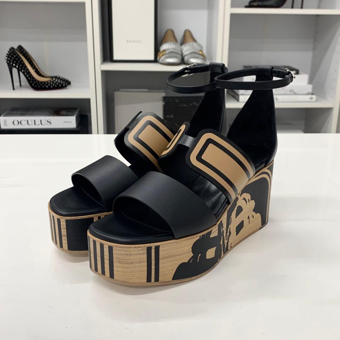 Hermes Charis Leather Wedge Sole Sandals — view 3