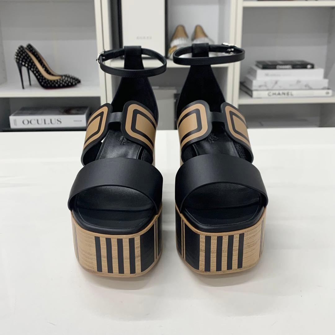 Hermes Charis Leather Wedge Sole Sandals — view 4