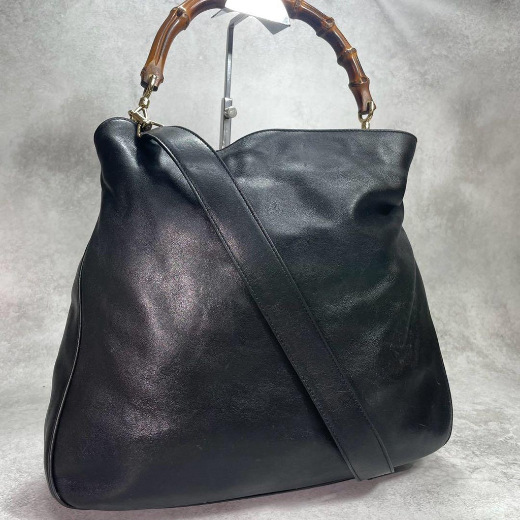 Gucci Shoulder Bag 2-Way Bamboo Black Leather