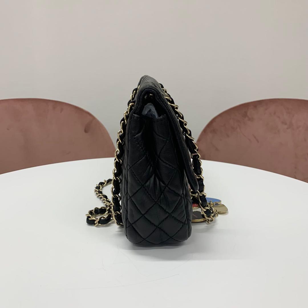 Chanel Coco Mark Quilted Lambskin Double Chain Shoulder Bag
