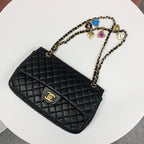 Chanel Coco Mark Quilted Lambskin Double Chain Shoulder Bag