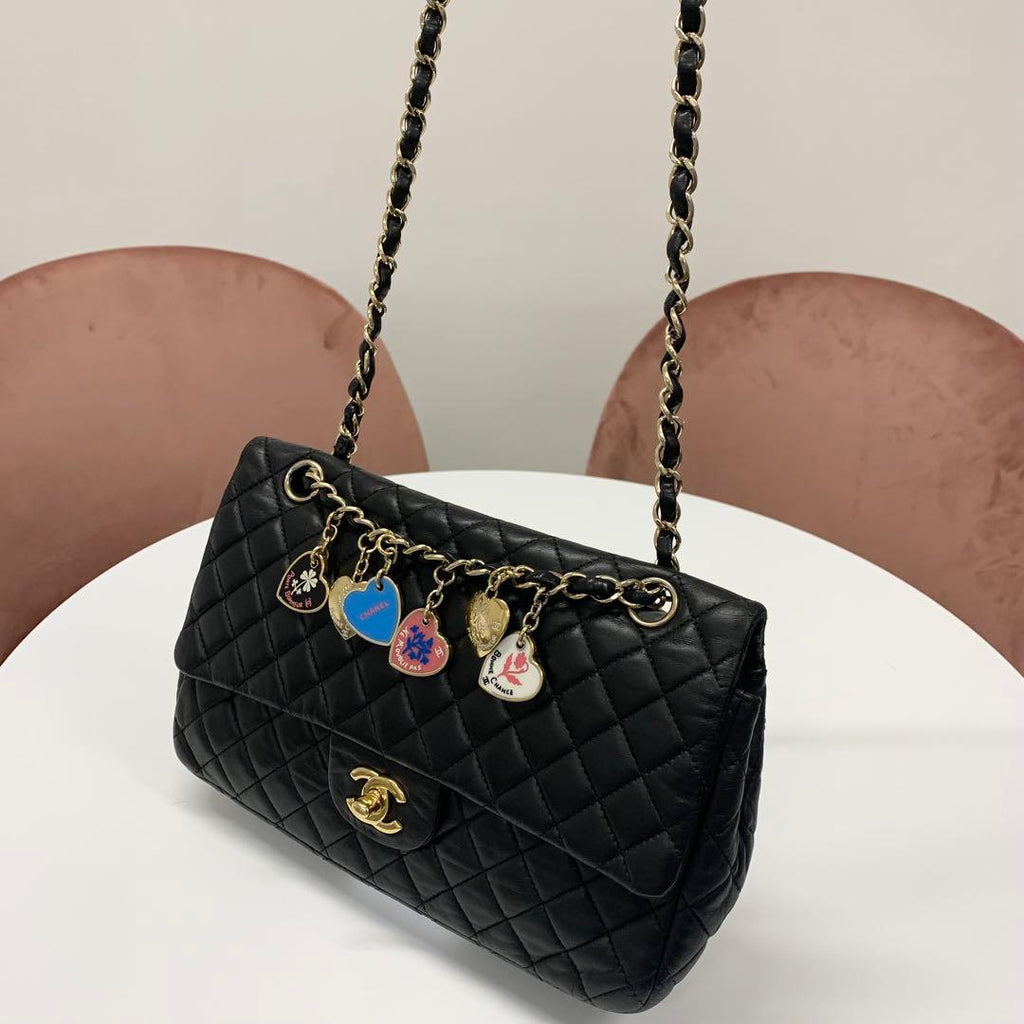 Chanel Coco Mark Quilted Lambskin Double Chain Shoulder Bag