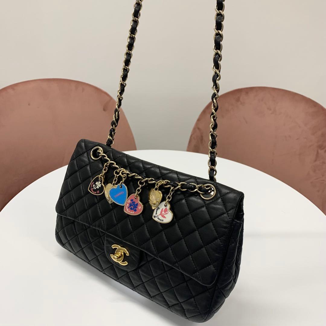 Chanel Coco Mark Quilted Lambskin Double Chain Shoulder Bag